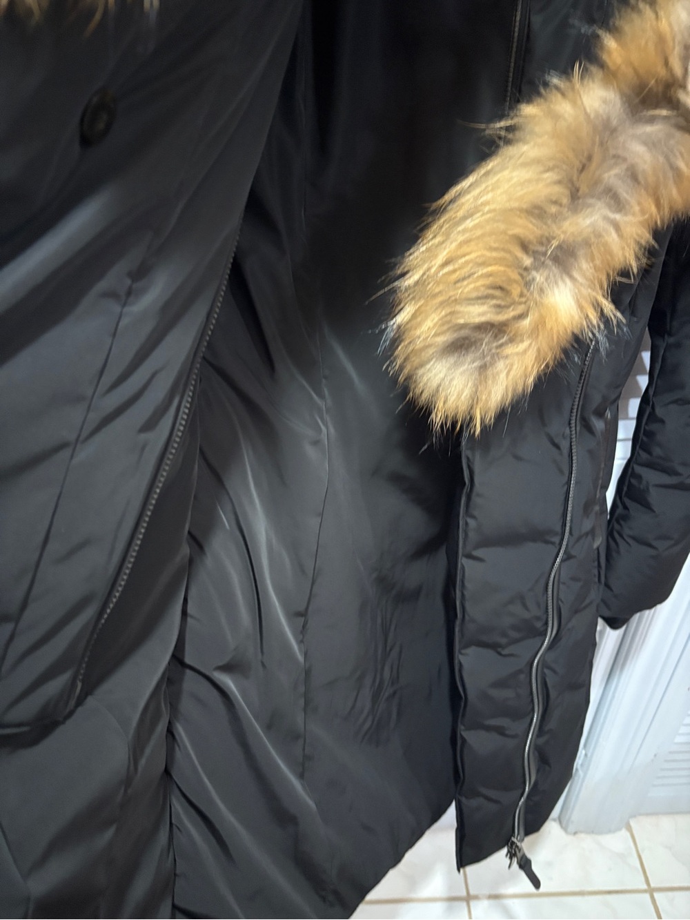 Mackage Black Puffer Coat with Golden Brown Faux Fur Trim - Picture 4 of 17
